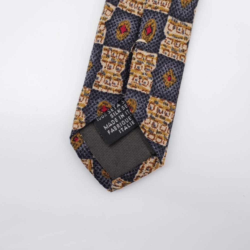 Canali Geometric‎ Medallion Silk Necktie Blue Gold Mens OS Tie - Picture 4 of 6